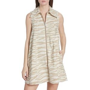 Ganni Zebra Print Denim Mini Dress Tan & Beige Sz 8 / M
